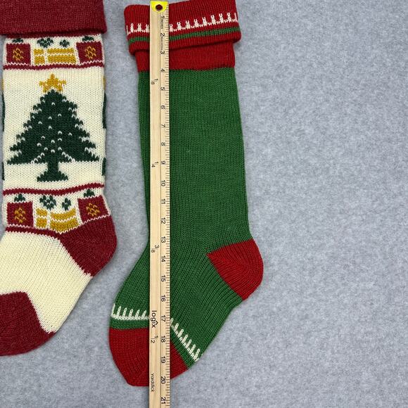 VTG Wool Knit Set of 4 Christmas Stockings Green Red White Fair Isle Cabincore - Picture 16 of 16